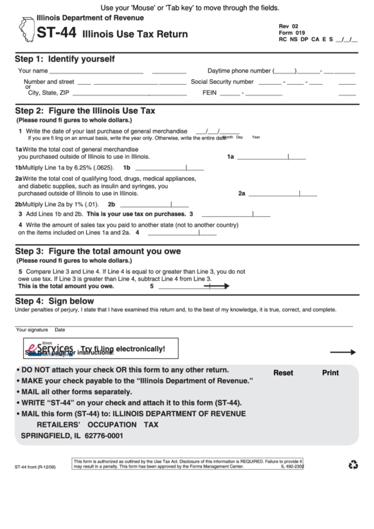 Fillable Form St-44 - Illinois Use Tax Return - 2009 Printable pdf