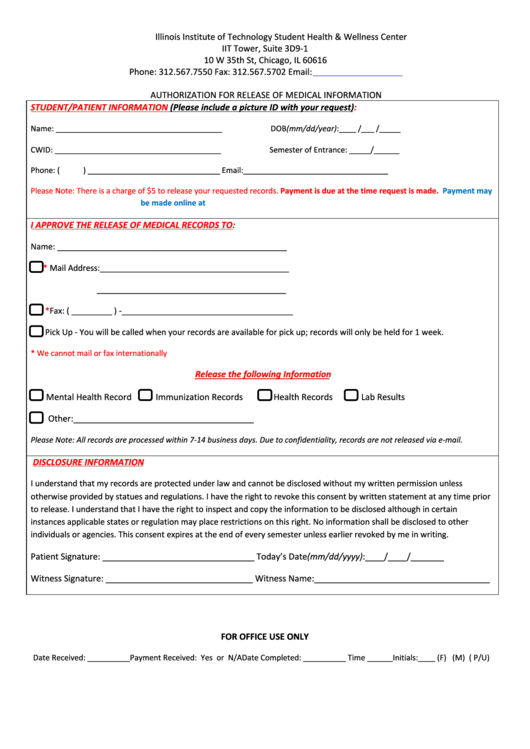 Authorization Form For Release Of Medical Information Printable pdf