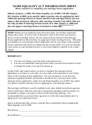 Name Equality Act Information Sheet Form - Application For License To Marry