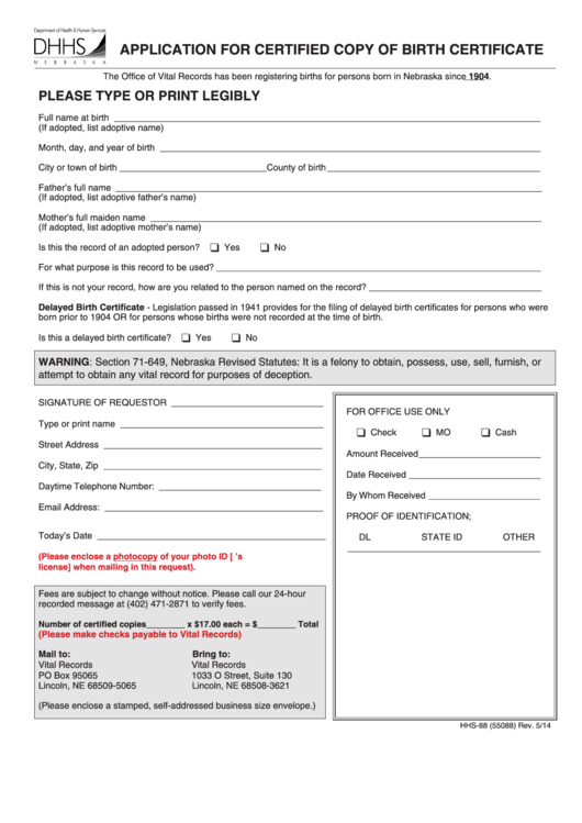 Fillable Application Form For Certified Copy Of Birth Certificate Printable pdf