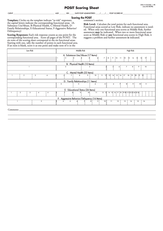 Posit Scoring Sheet Printable pdf
