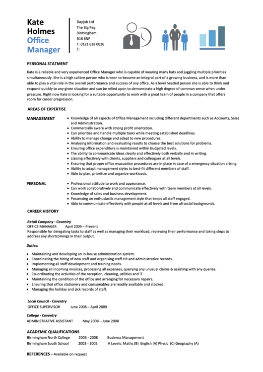 Office Manager Resume Template Printable pdf