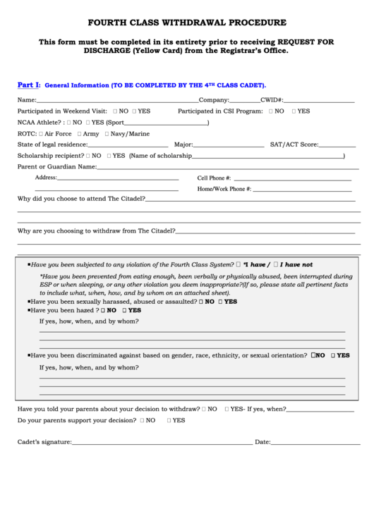 Fourth Class Withdrawal Procedure Form Printable pdf