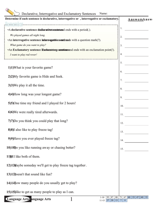 Declarative Sentence Worksheet Pdf