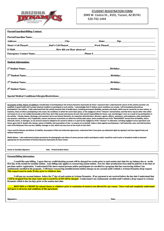 Student Registration Form-Auto-Pay Credit Card Form Printable pdf