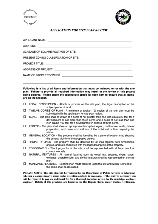 Application For Site Plan Review Form April 1996 Printable pdf