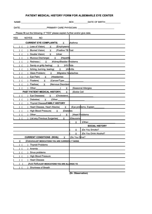 Patient Medical History Form