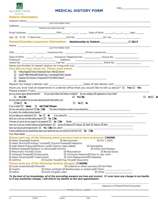 Fillable Medical History Form/historial Medico Printable pdf