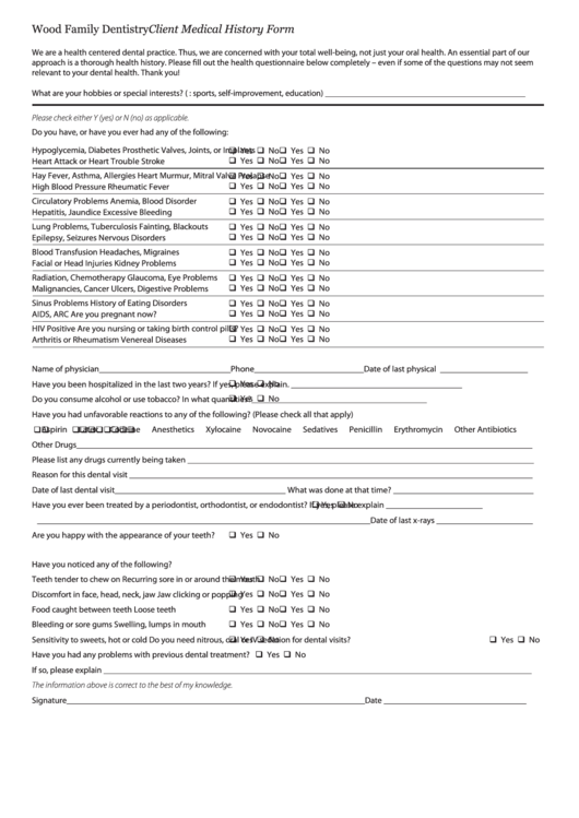 Client Medical History Form Printable pdf