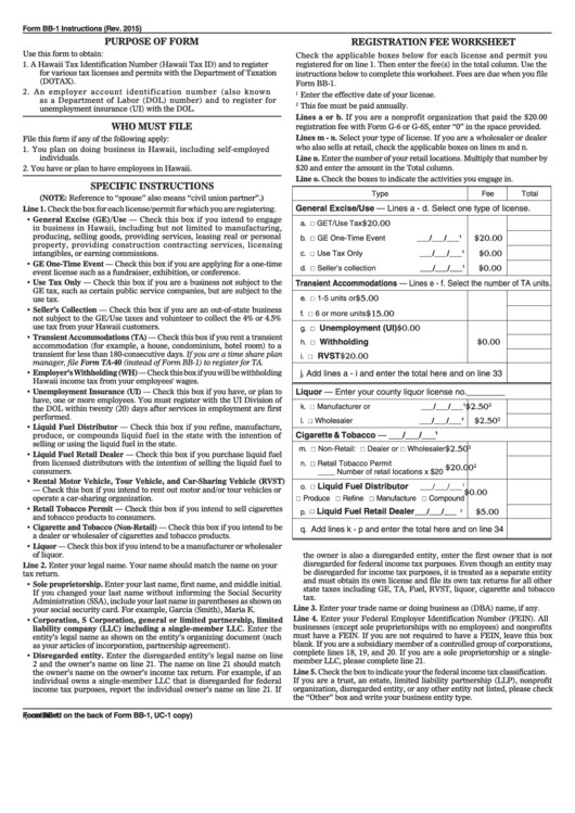 Fillable Form Bb-1 - Registration Fee Worksheet Printable pdf