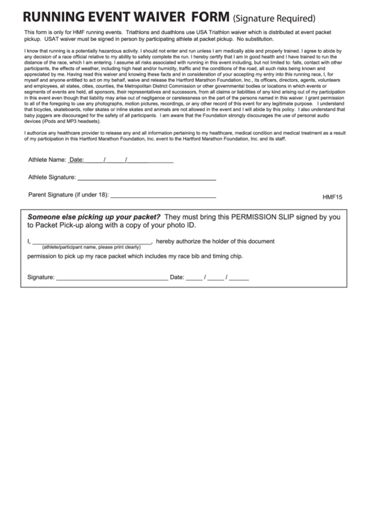 Running Event Waiver Form printable pdf download
