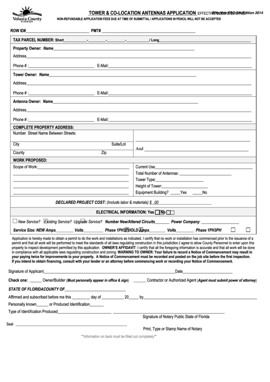 Fillable Ttower & Co-Location Antennas Application Form Printable pdf