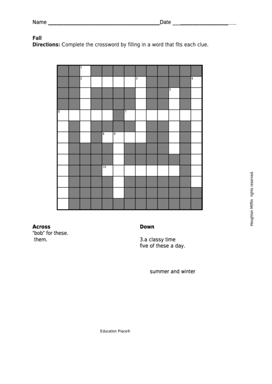 Fall-Crossword Puzzle Template Printable pdf