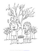 Playing In Leaves Fall Coloring Sheet