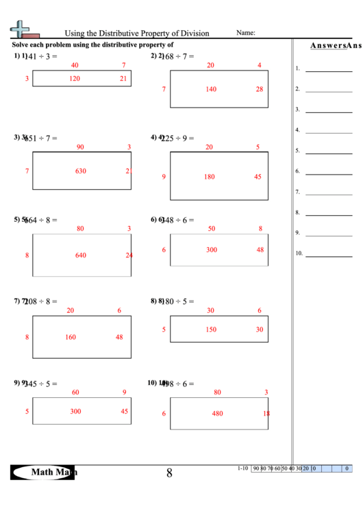 Math School Forms Using The Distributive Property Of Division Form Printable Pdf Download