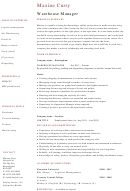 Warehouse Manager Resume Template