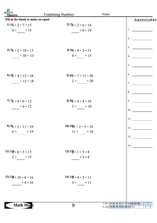 Combining Numbers Worksheet Printable pdf