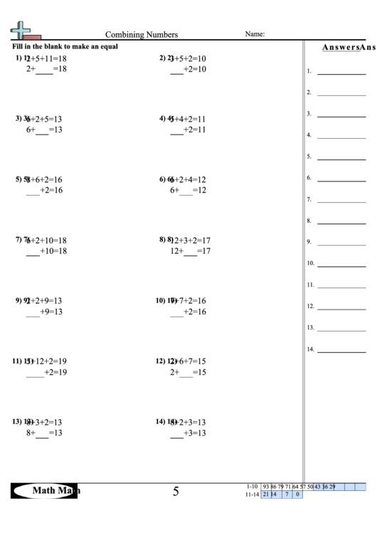 Combining Numbers Worksheet Printable pdf