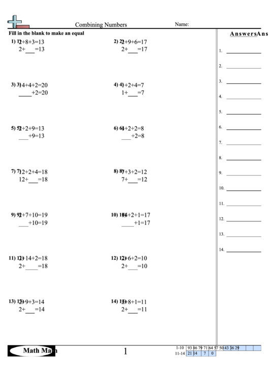 Combining Numbers Worksheet Printable pdf