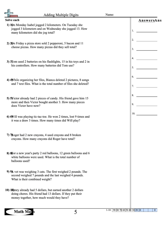 Adding Multiple Digits Worksheet printable pdf download