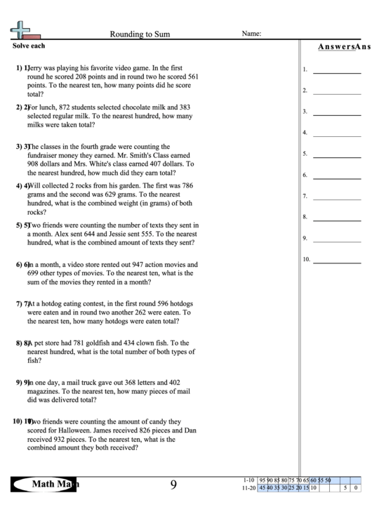 Rounding To Sum Worksheet Printable pdf