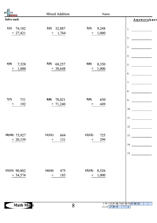 Mixed Addition Worksheet printable pdf download