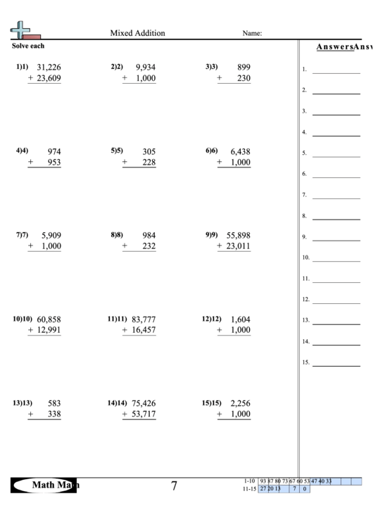 Mixed Addition Worksheet printable pdf download