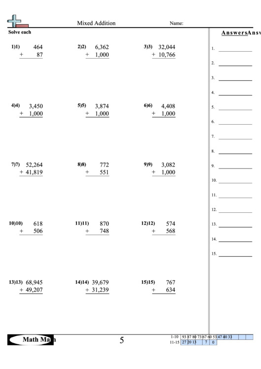 Mixed Addition Worksheet printable pdf download