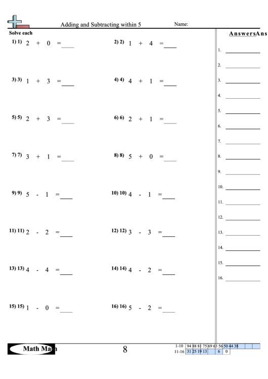 Adding And Subtracting Within 5 Worksheet Printable pdf