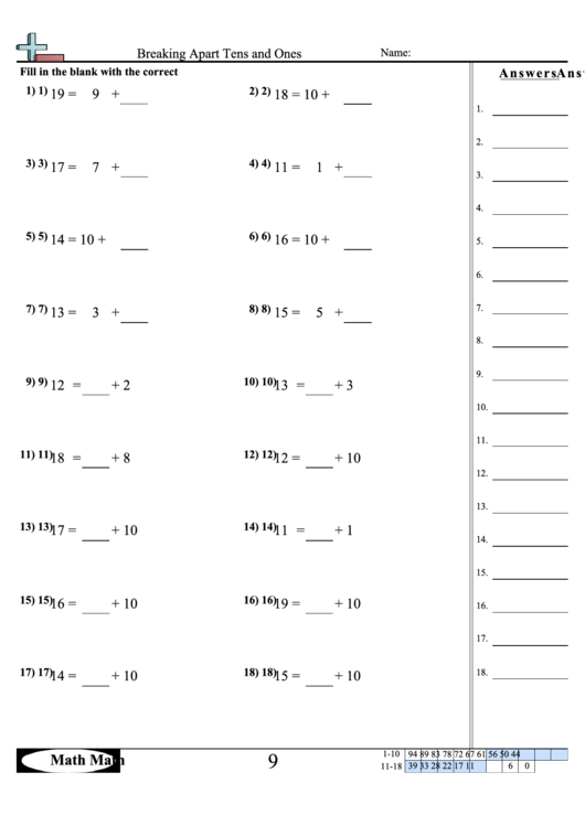 Breaking Apart Tens And Ones Worksheet Printable pdf