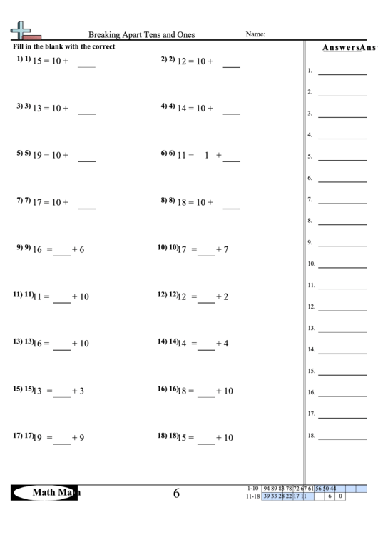 Mbreaking Apart Tens And Ones Worksheet Printable pdf