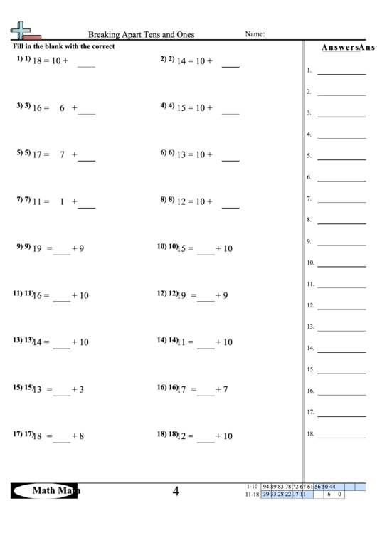 Breaking Apart Tens And Ones Worksheet printable pdf download