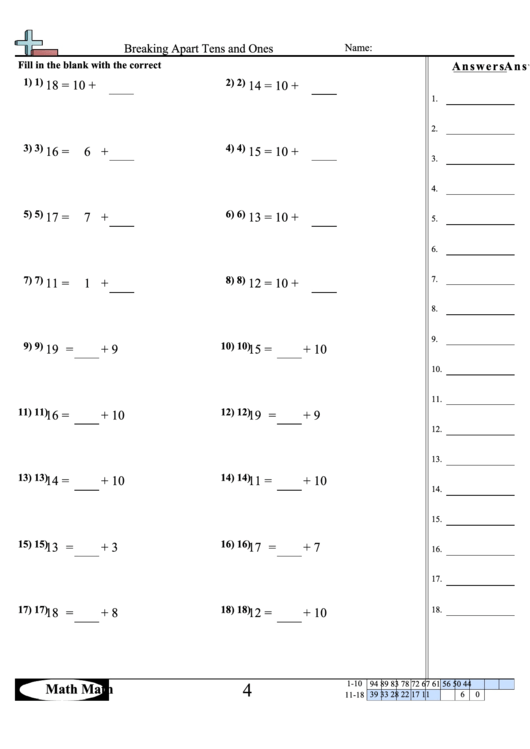 Breaking Apart Tens And Ones Worksheet Printable pdf