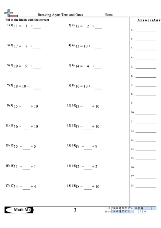 Breaking Apart Tens And Ones Worksheet Printable pdf