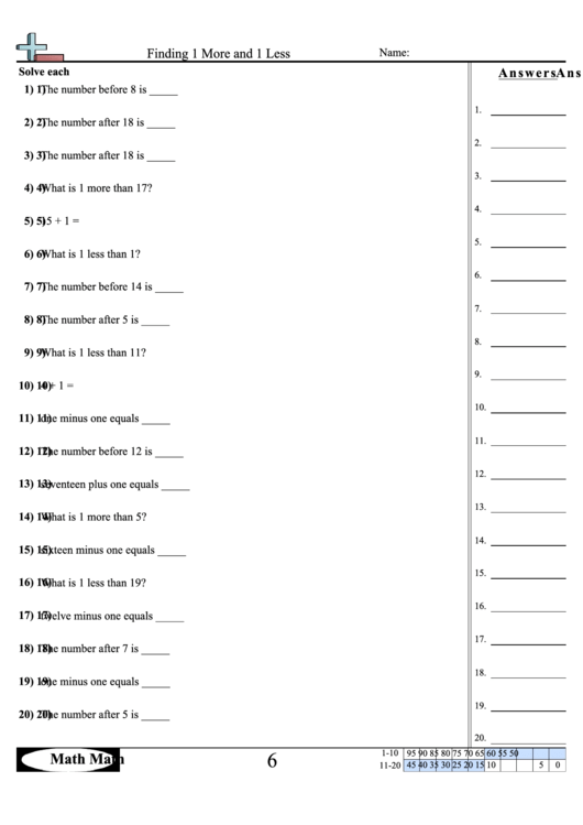 Finding 1 More And 1 Less Worksheet Printable pdf