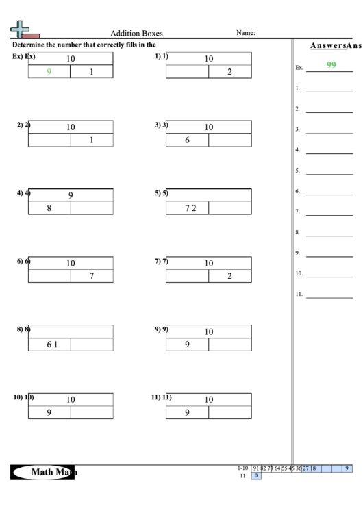 Addition Boxes Worksheet Printable pdf