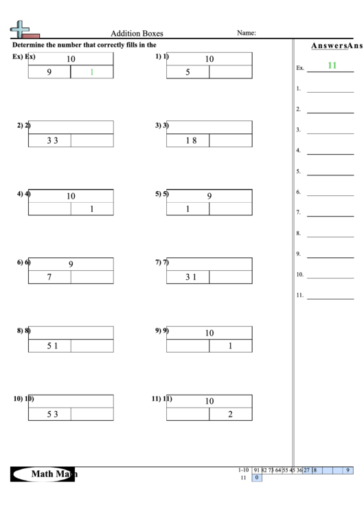 Addition Boxes Worksheet Printable pdf