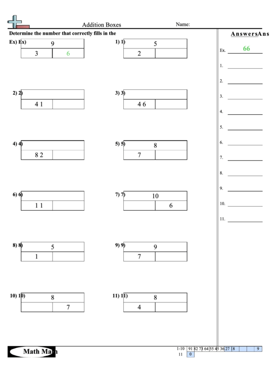 Addition Boxes Worksheet Printable pdf