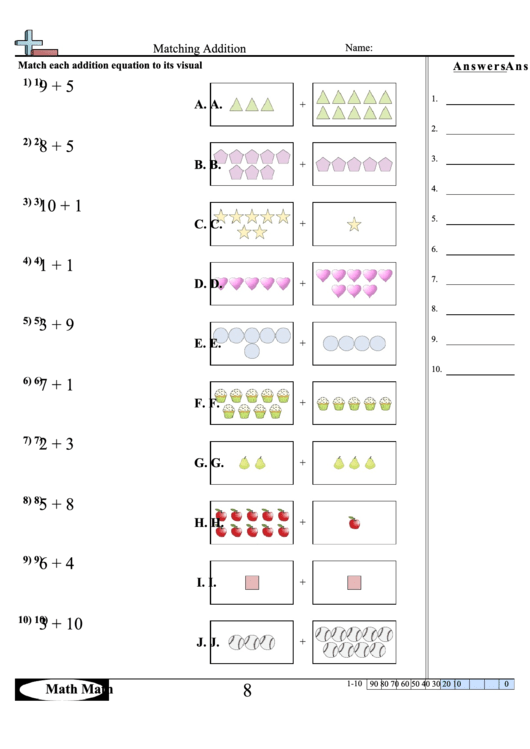 Matching Addition Worksheet With Answer Key printable pdf download