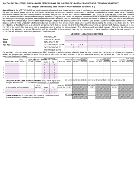 Schedule P Form - Local Earned Income Tax Printable pdf