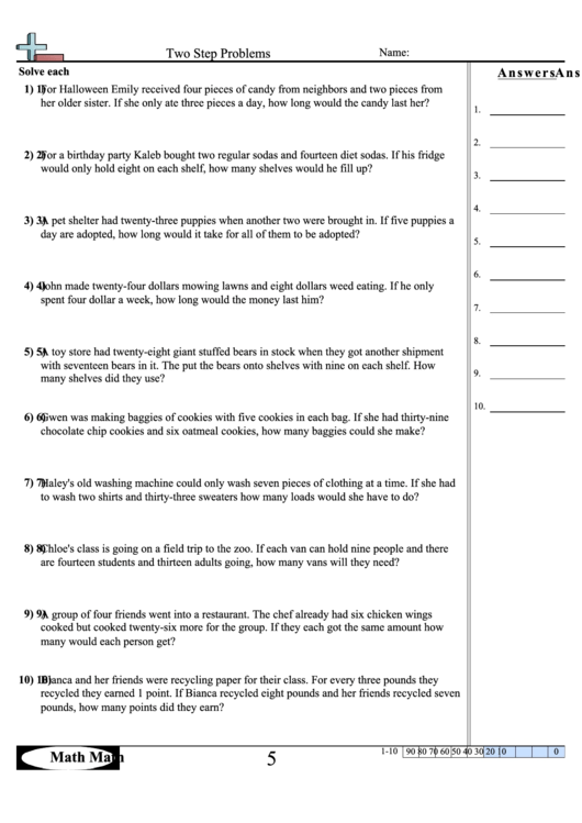 'Two Step Problems' Math Worksheet printable pdf download