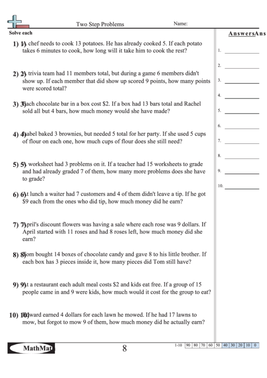 'Two Step Problems' Math Worksheet printable pdf download