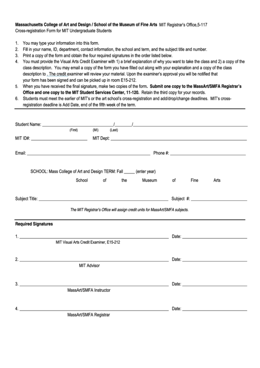 Fillable Cross-Registration Form For Mit Undergraduate Students Printable pdf
