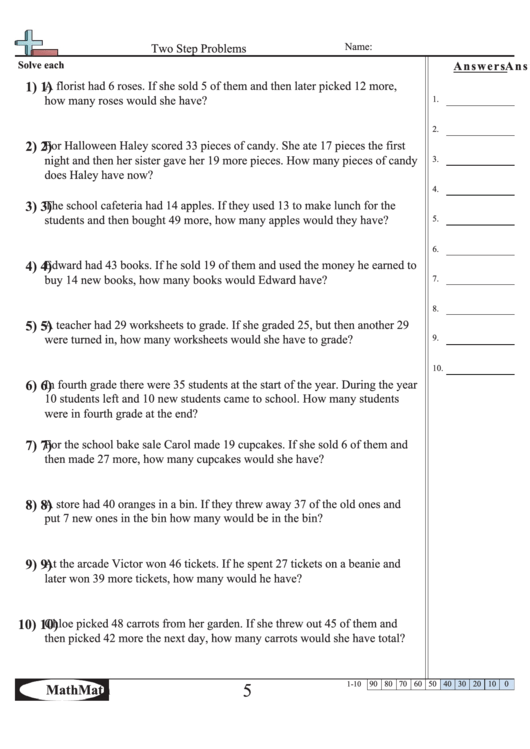 'Two Step Problems' Math Worksheet printable pdf download