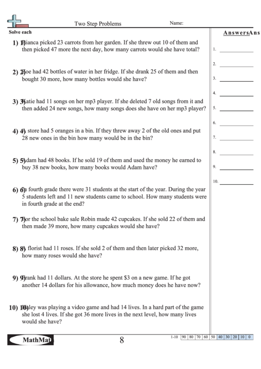 'Two Step Problems' Math Worksheet printable pdf download