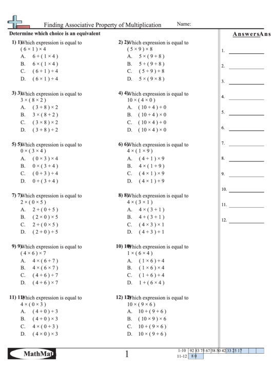 Finding Associative Property Of Multiplication Worksheet Printable pdf