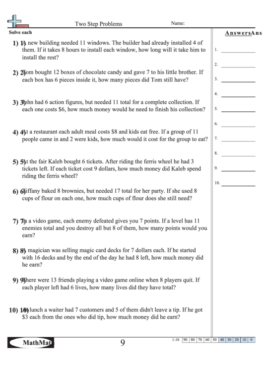 'Two Step Problems' Math Worksheet printable pdf download