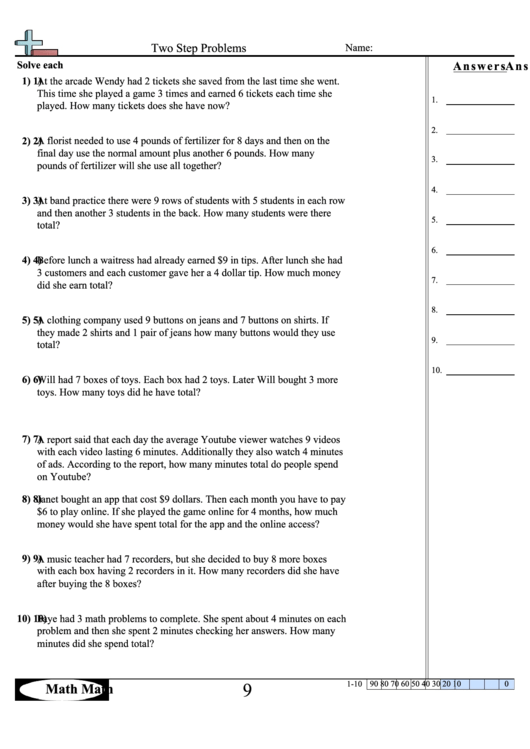 'Two Step Problems' Math Worksheet printable pdf download