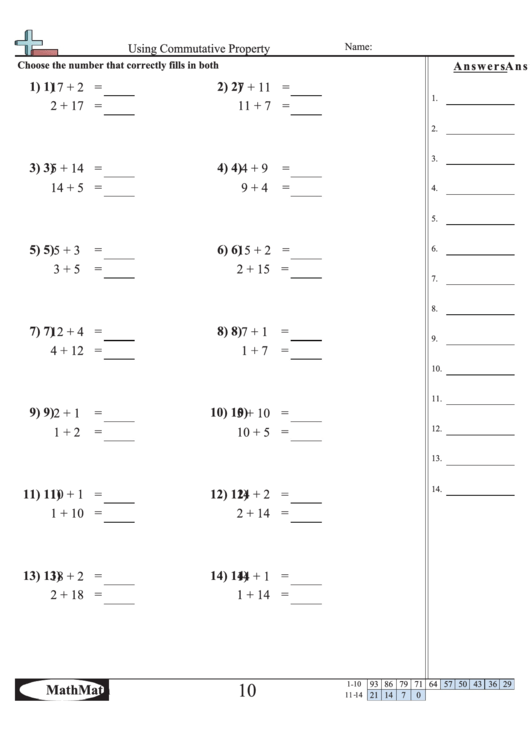 Using Commutative Property Worksheet printable pdf download