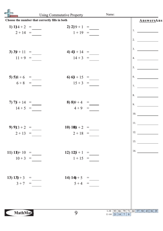 Using Commutative Property Worksheet printable pdf download